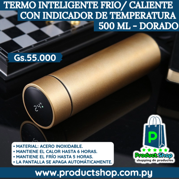 Termo Inteligente Con Indicador De Temperatura Ml Dorado Productshop