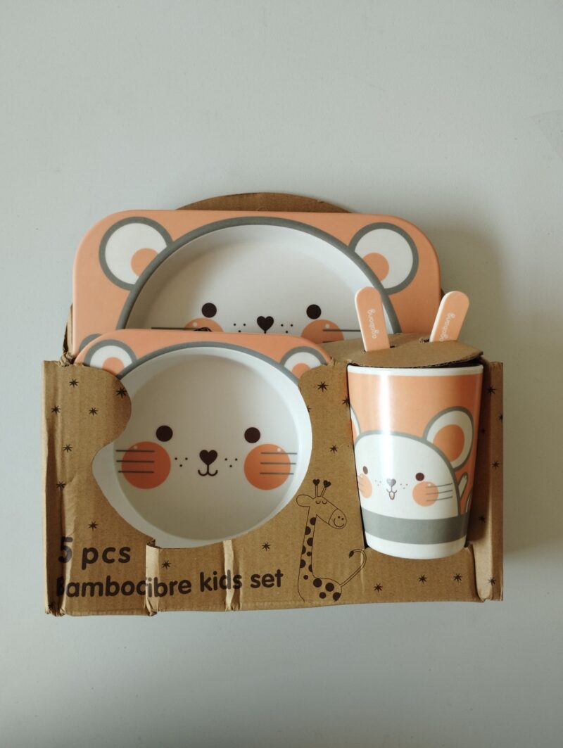 Kit de Accesorios 5pcs para comer, de bamboo, para bebé, diseño osito - Imagen 6