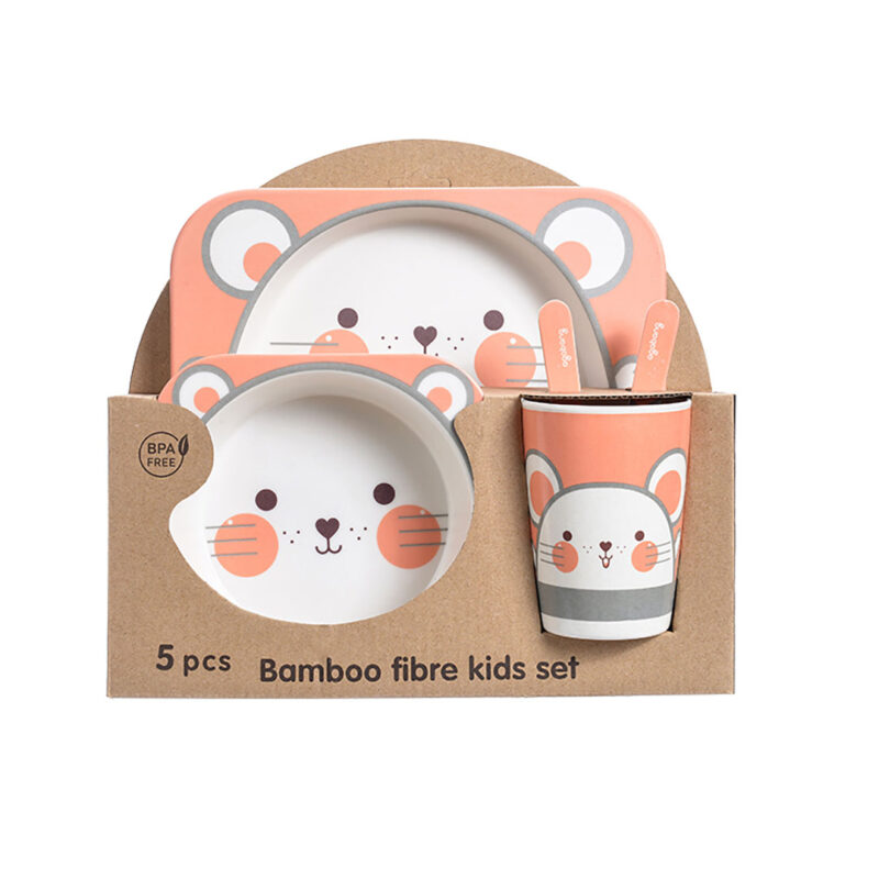 Kit de Accesorios 5pcs para comer, de bamboo, para bebé, diseño osito