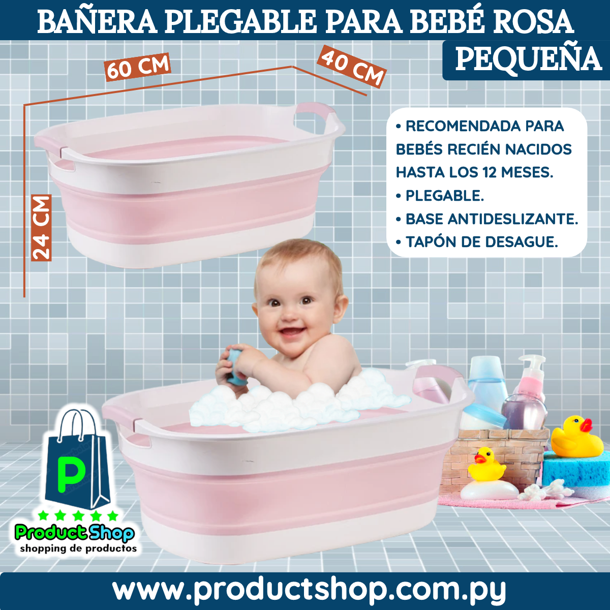 baño para bebé, baño plegable antideslizante para bebé