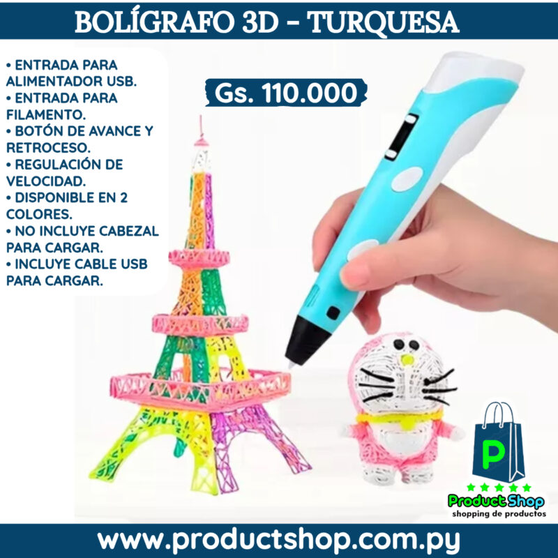 Boligrafo 3D Turquesa