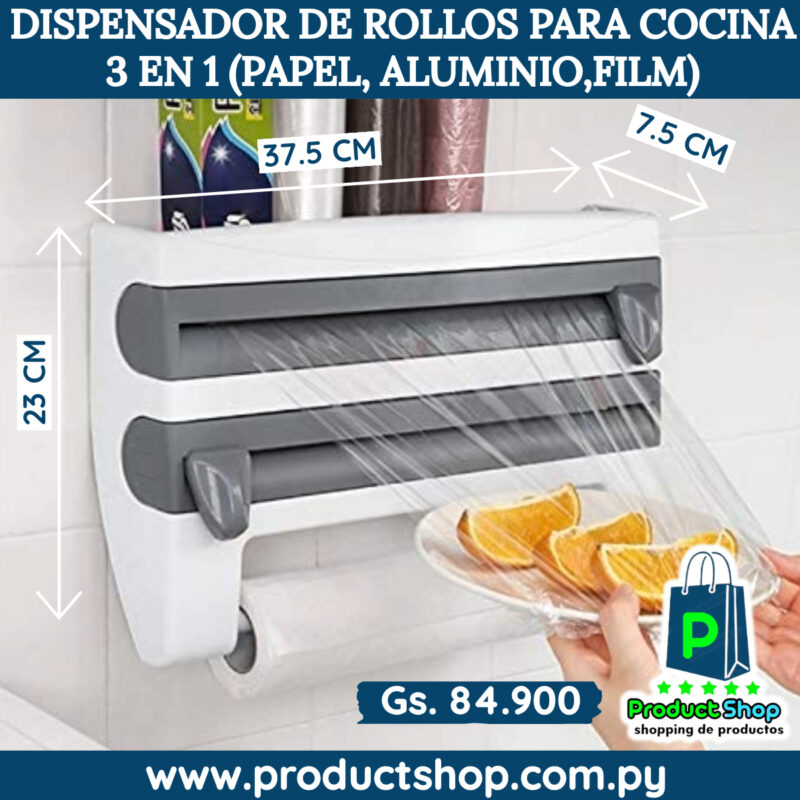 Dispensador de Rollos para Cocina 3 en 1 (Papel, Aluminio, Film)