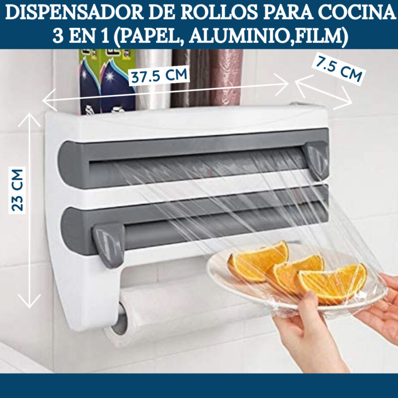 Dispensador de Rollos para Cocina 3 en 1 (Papel, Aluminio, Film) - Imagen 2