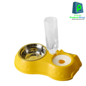 Plato Para Mascotas con Bebedero Automatico Amarillo