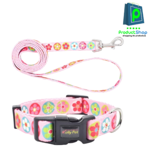 Set de Collar y Correa para Perro. Rosa. Tamaño Grande. Collar 37-60cm ; Correa 1,20m.