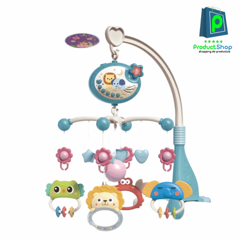 Sonajero Musical Giratorio para Cuna con Proyector de Luz, 35cm, Azul