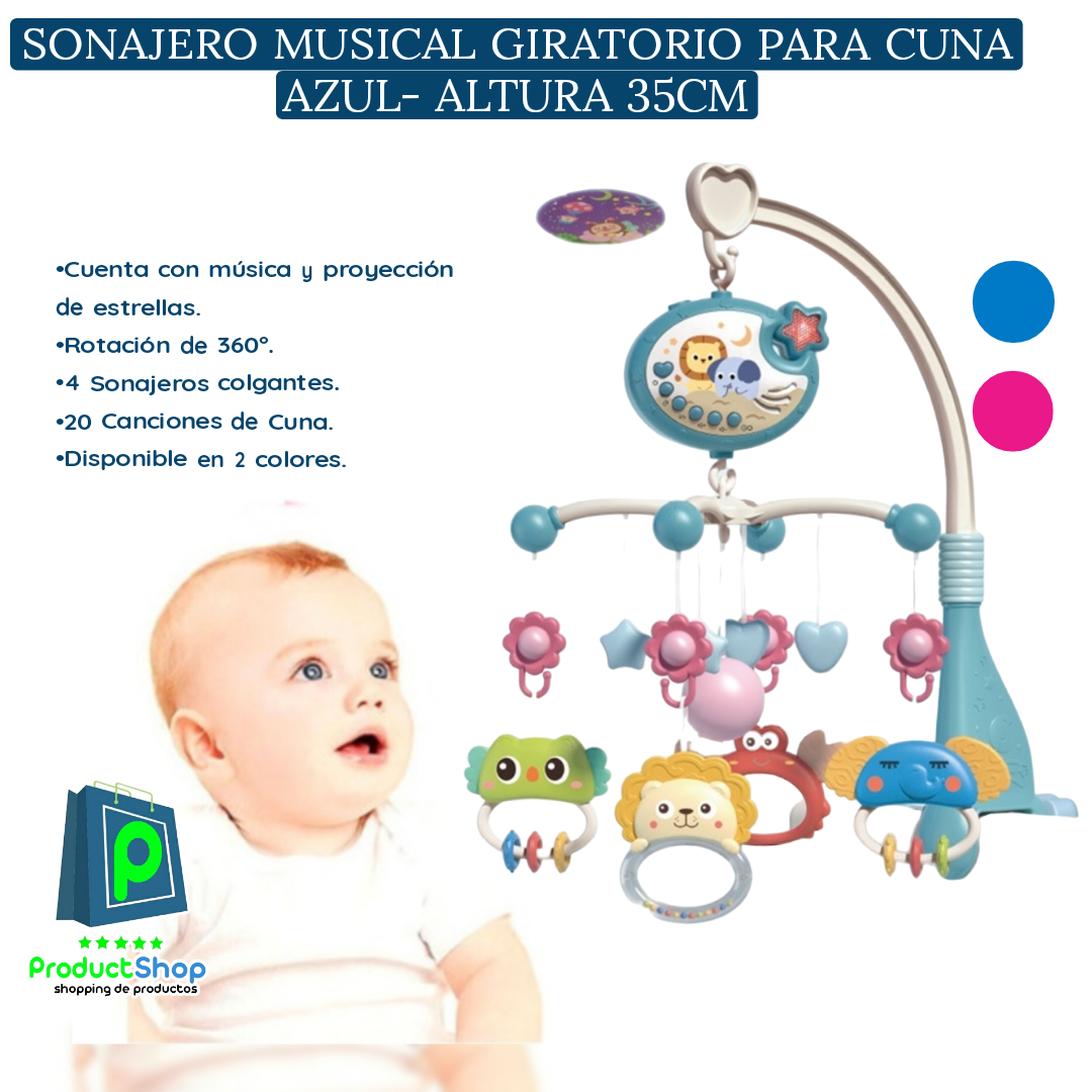 GENERICO Móvil Giratorio Para Cuna De Bebe Con Luz Y Sonido Buho Azul