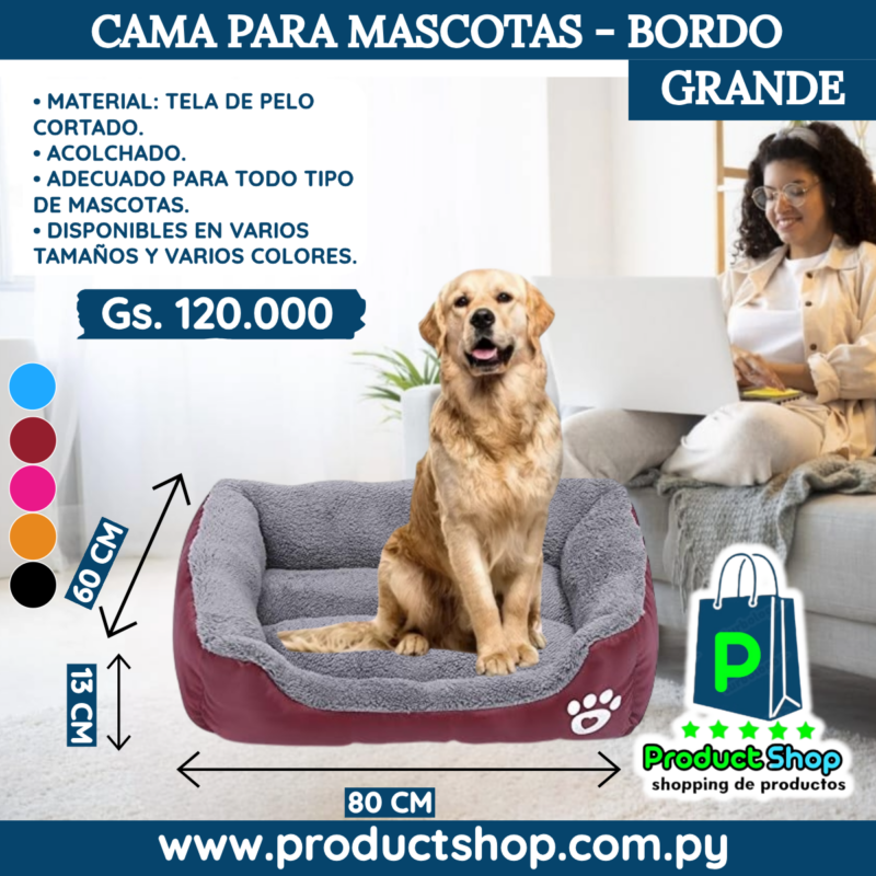 Cama Para Mascotas. Bordo Grande 80cmX60cmX13cm