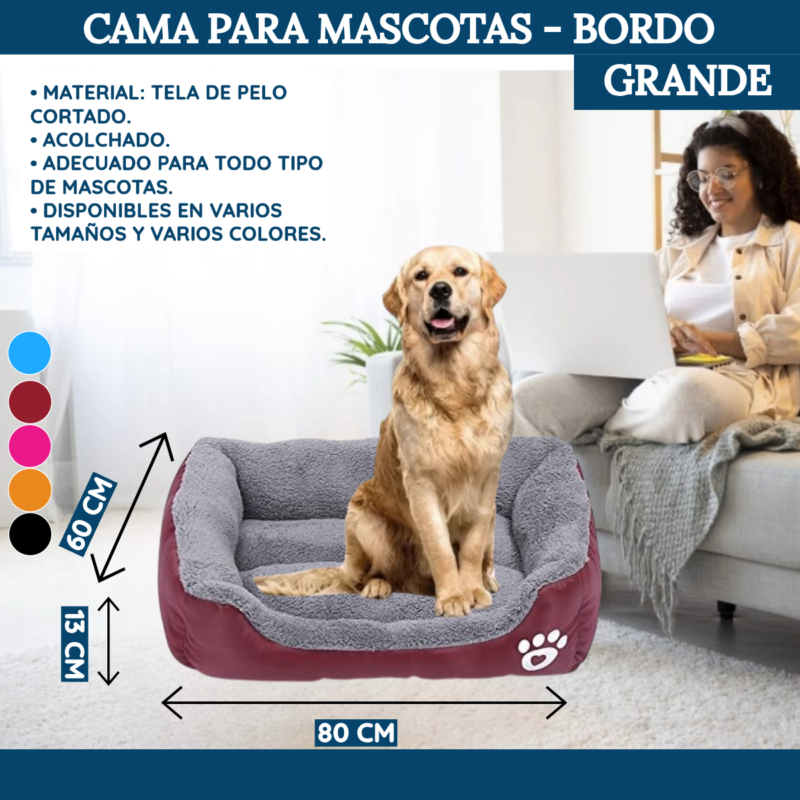 Cama Para Mascotas. Bordo Grande 80cmX60cmX13cm - Imagen 2