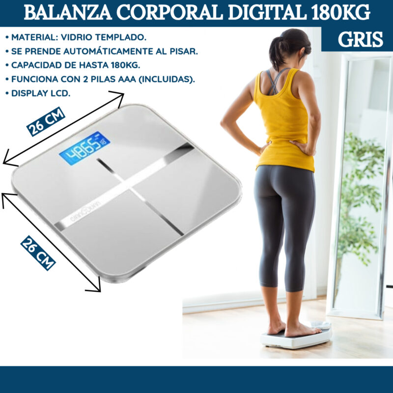 Balanza corporal digital 180kg Gris - Imagen 2