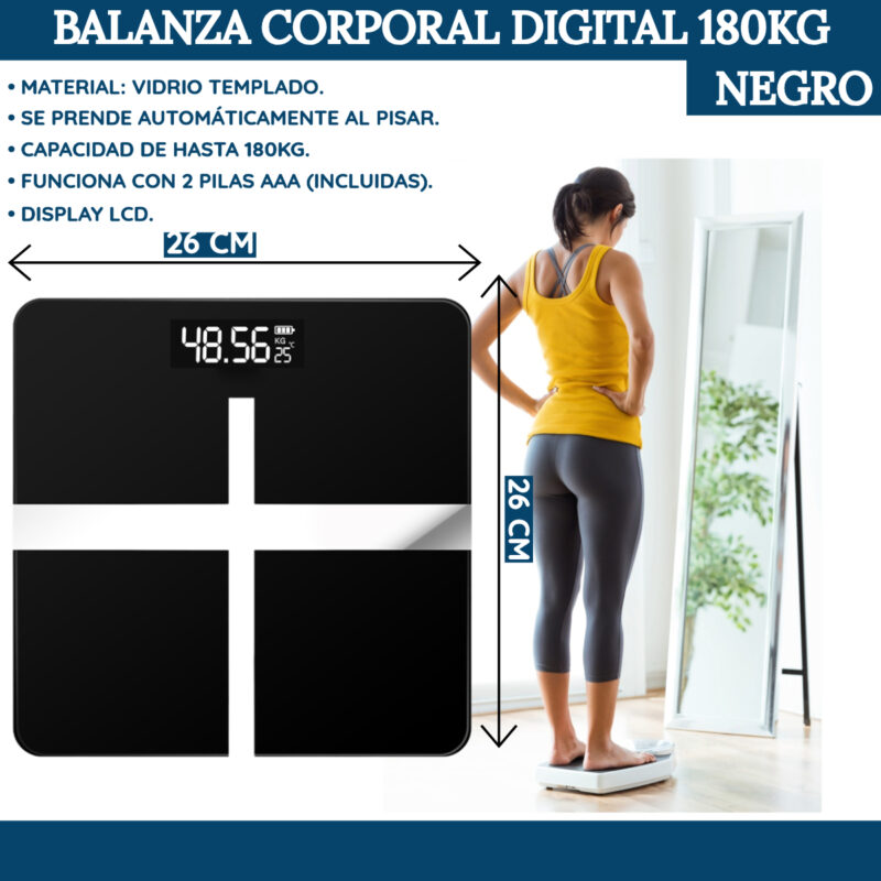 Balanza corporal digital 180kg Negro - Imagen 2