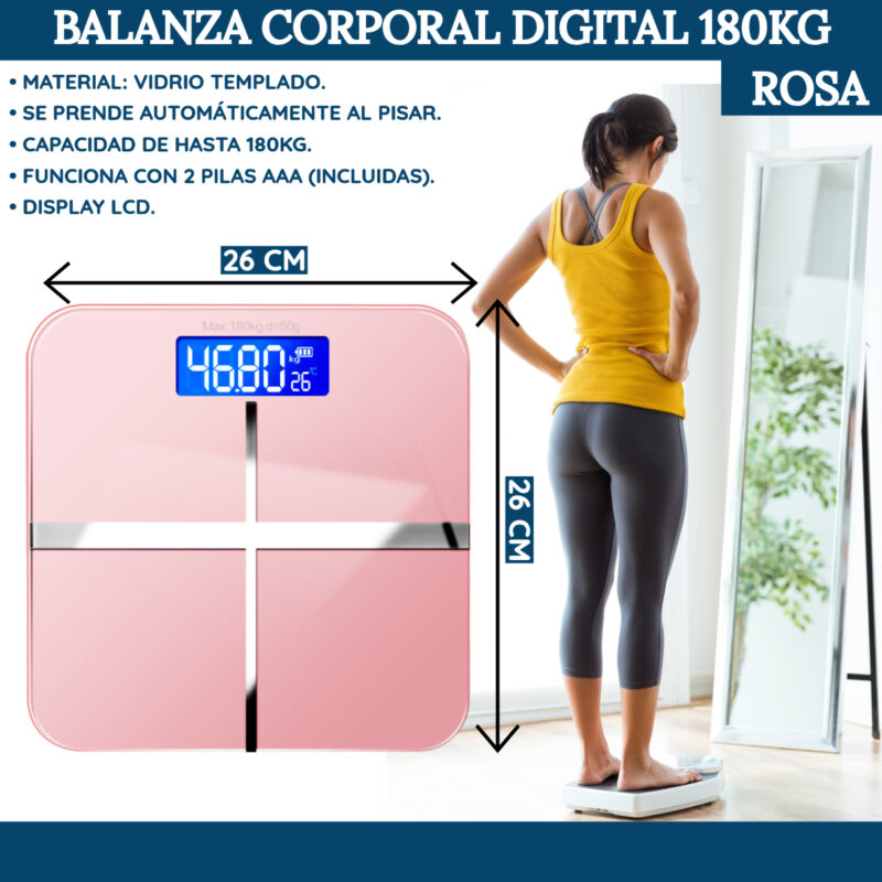 Balanza corporal digital 180kg Rosa - Imagen 2