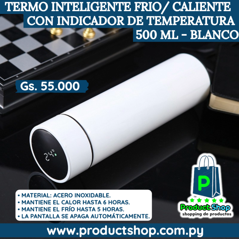 Termo inteligente con indicador de temperatura 500ml - Blanco