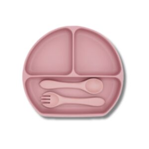 Plato, Cuchara y Tenedor de Silicona - ROSA
