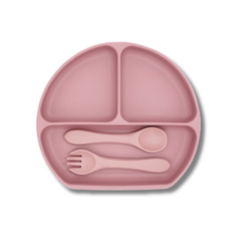 Plato, Cuchara y Tenedor de Silicona - ROSA