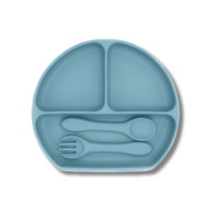 Plato, Cuchara y Tenedor de Silicona - AZUL