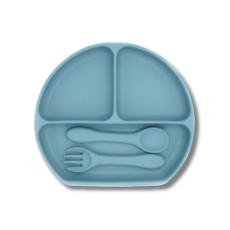 Plato, Cuchara y Tenedor de Silicona - AZUL