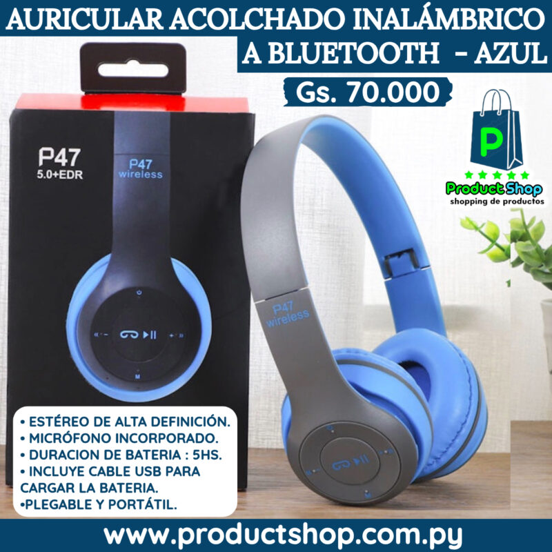 Auricular Acolchado Inalámbrico a Bluetooth - Azul