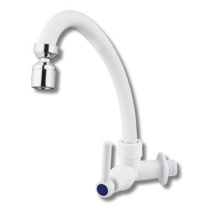 Canilla para Cocina, de Pared, Plástico ABS - Blanca con Aireador Cromado (18800)