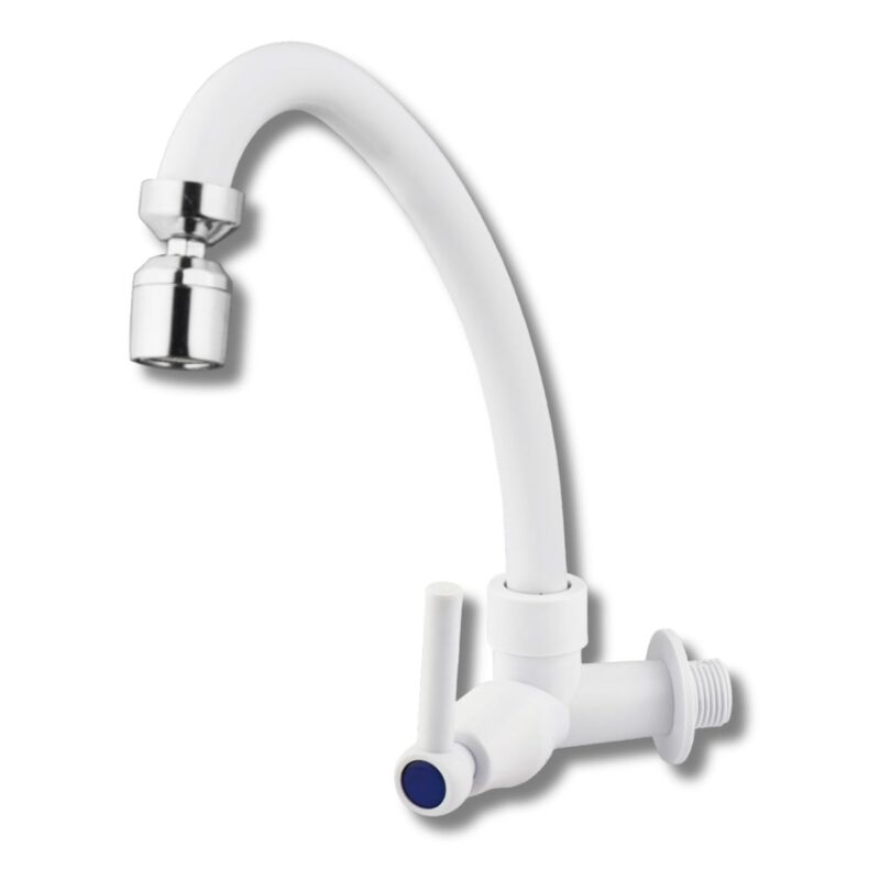 Canilla para Cocina, de Pared, Plástico ABS - Blanca con Aireador Cromado (18800)