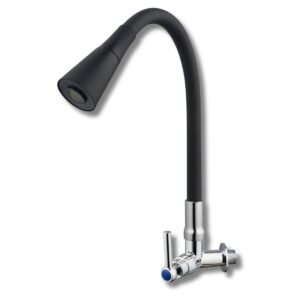 Canilla para Cocina, de Pared, Línea Gourmet. Cuerpo Acero Inoxidable y Tubo Flexible de Silicona - Negra (18803)