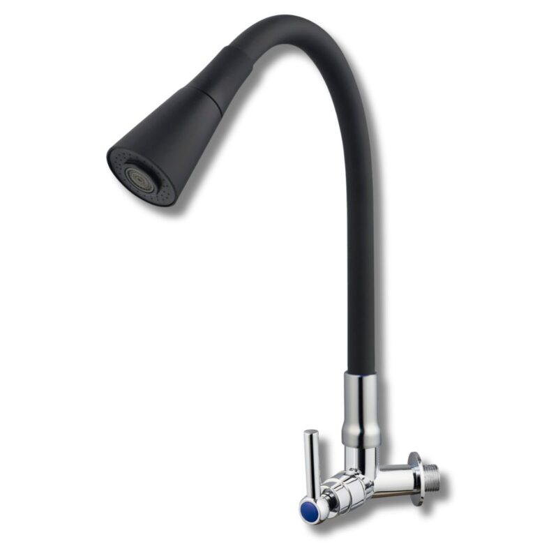 Canilla para Cocina, de Pared, Línea Gourmet. Cuerpo Acero Inoxidable y Tubo Flexible de Silicona - Negra (18803)