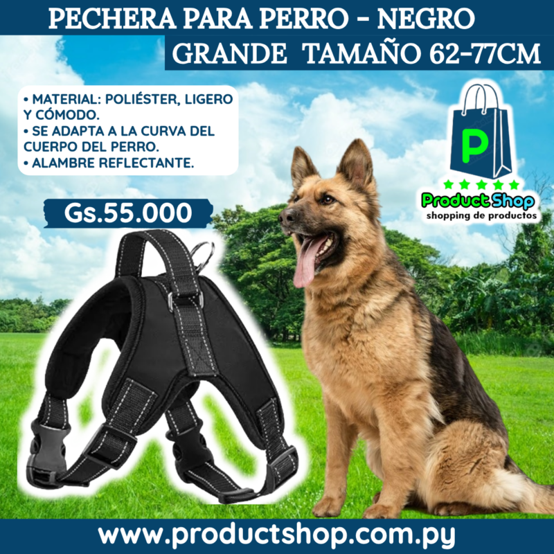 Pechera Para Perro. Grande 62-77cm -  Negro