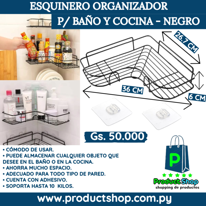 Esquinero Organizador de Cocina o Baño - Negro