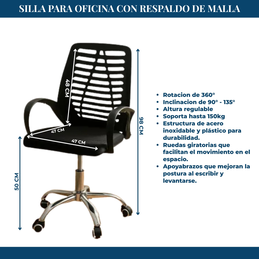 Silla Para Oficina Con Respaldo de Malla - Imagen 2