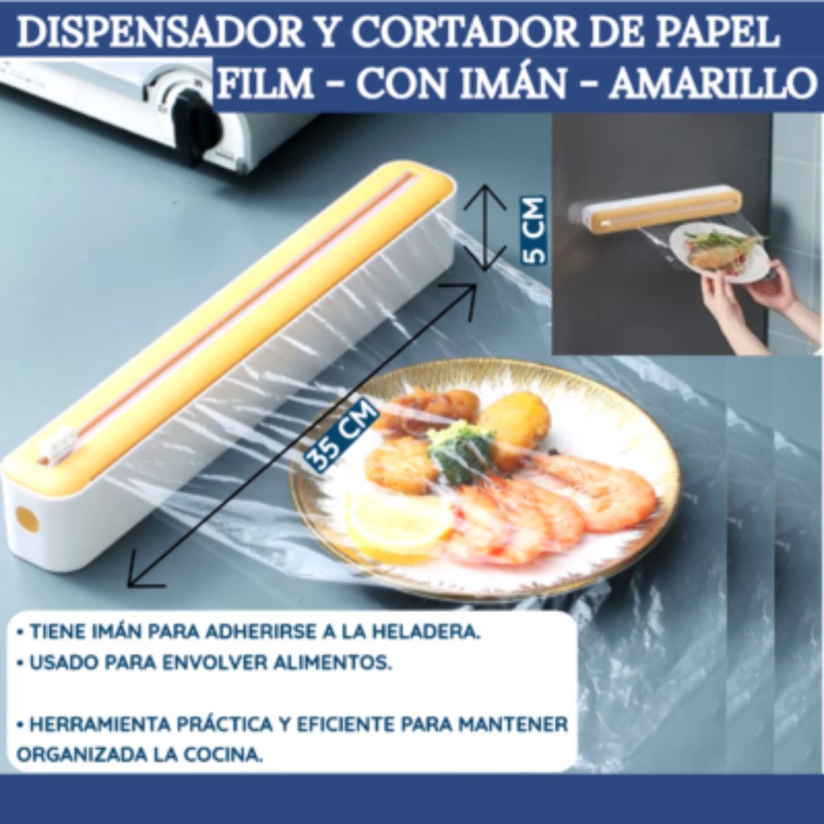Dispensador y Cortador de papel film. Amarillo - Imagen 2