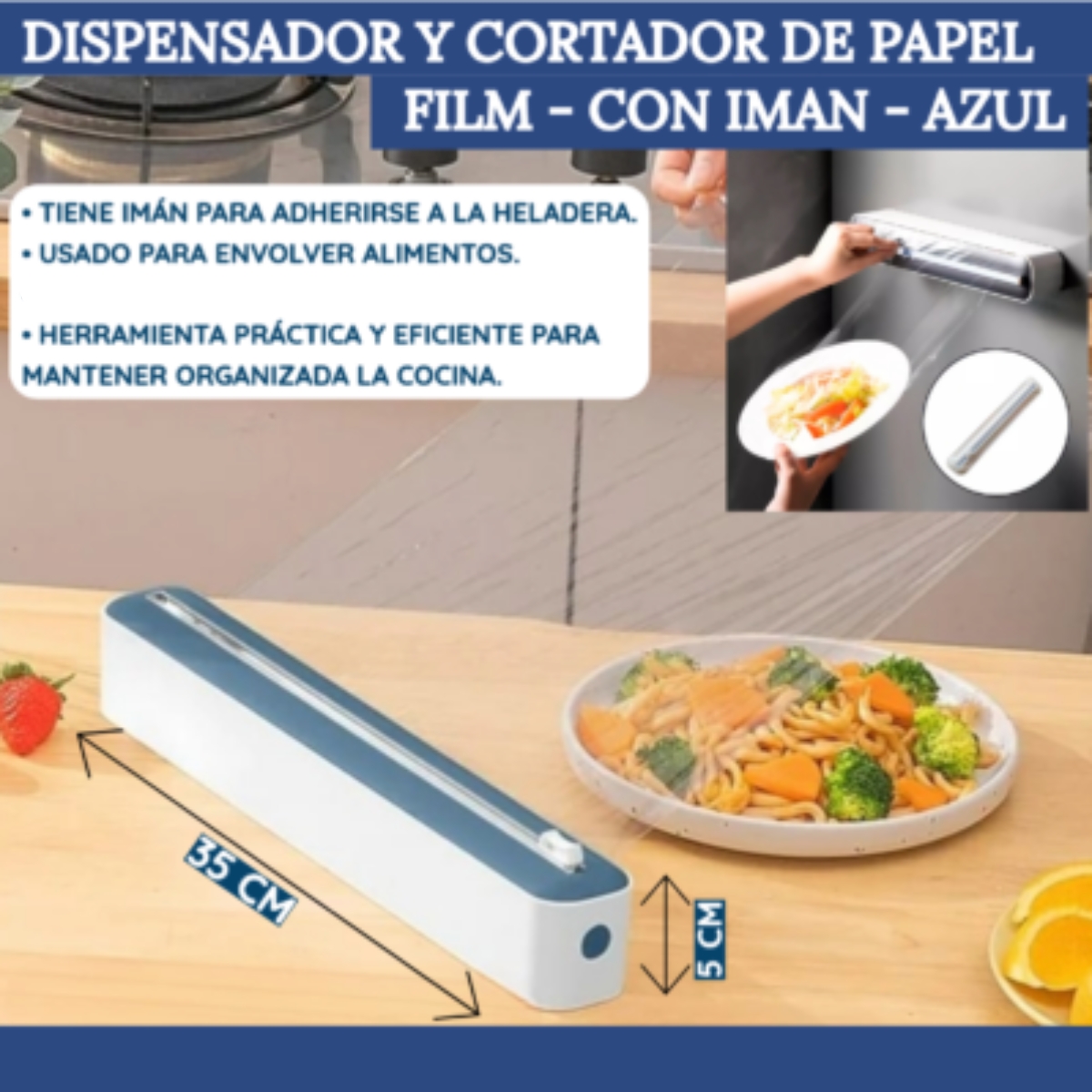 Dispensador y Cortador de papel film. Azul - Imagen 2