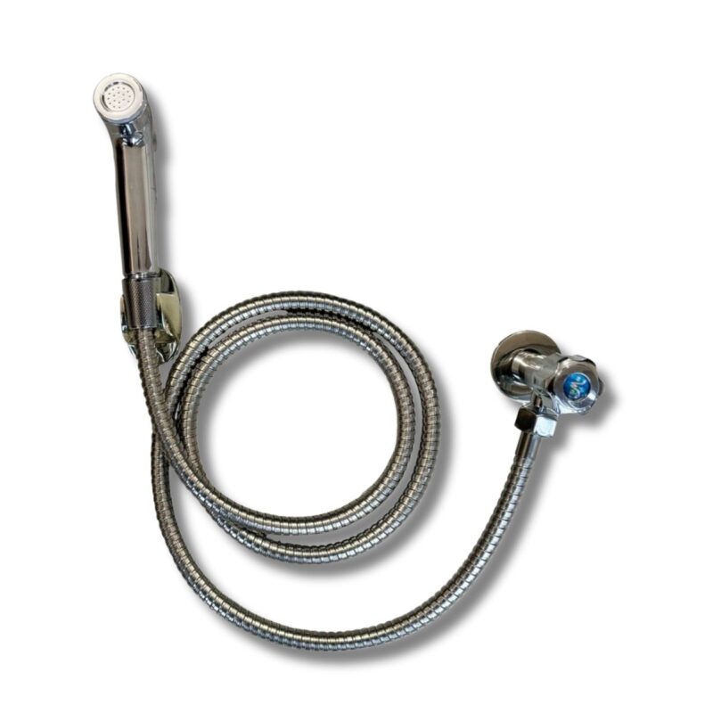 Ducha Higiénica, Cromada, Gatillo de Plástico ABS, Manguera de Acero Inoxidable de 1,50 M, llave de paso.