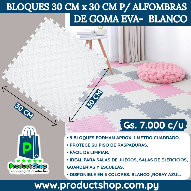 Bloques 30 cm x 30 cm  para Alfombras De Goma Eva. Blanco