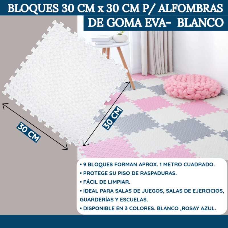 Bloques 30 cm x 30 cm  para Alfombras De Goma Eva. Blanco - Imagen 2