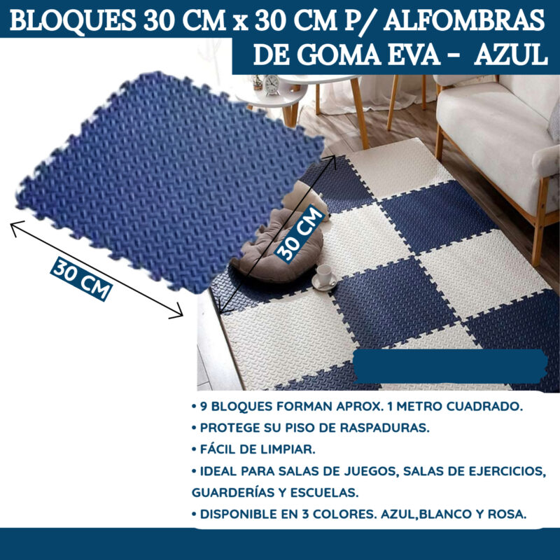 Bloques 30 cm x 30 cm  para Alfombras De Goma Eva. Azul - Imagen 2