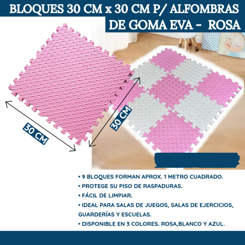 Bloques 30 cm x 30 cm  para Alfombras De Goma Eva. Rosa - Imagen 2