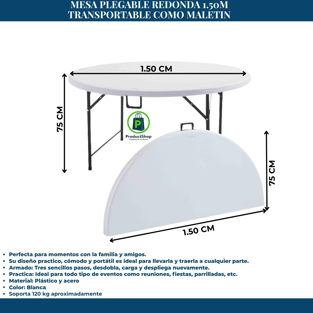 Mesa plegable redonda 150cm*75cm - Imagen 2